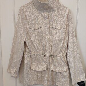 Erin London Jacket Coat Women’s Large Button Up Cotton Blend Animal Print